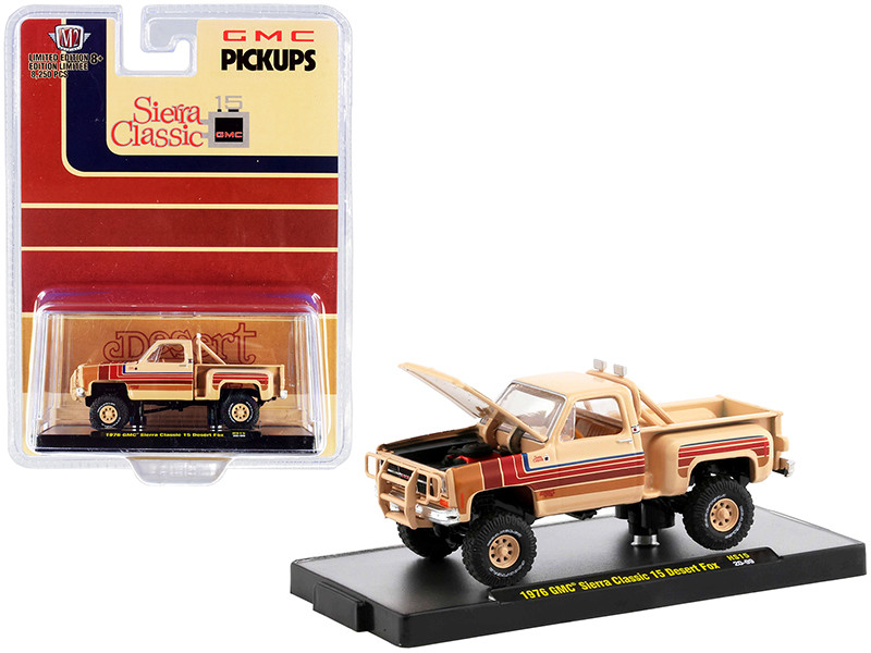 1976 GMC Sierra Classic 15 Pickup Truck Desert Fox Buckskin Tan Stripes Limited Edition 8250 pieces Worldwide 1/64 Diecast Model Car M2 Machines 31500-HS15