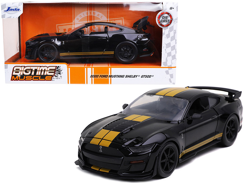 2020 Ford Mustang Shelby GT500 Black Gold Stripes Bigtime Muscle 1/24 Diecast Model Car Jada 32661