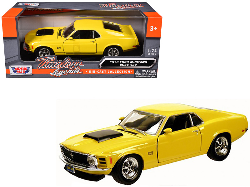 1970 Ford Mustang Boss 429 Yellow 1/24 Diecast Model Car Motormax 73303