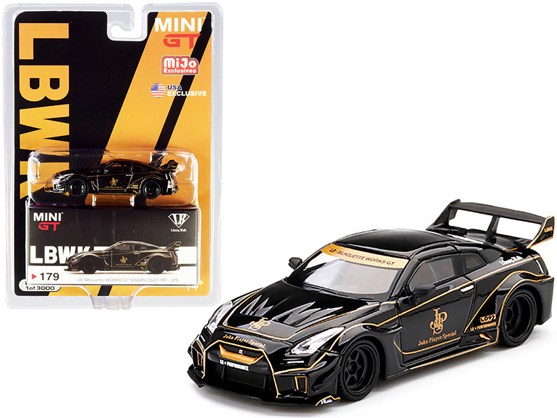 Nissan 35GT-RR Ver. 1 LB-Silhouette WORKS GT Black Gold Stripes JPS John Players Special Limited Edition 3000 pieces Worldwide 1/64 Diecast Model Car True Scale Miniatures MGT00179