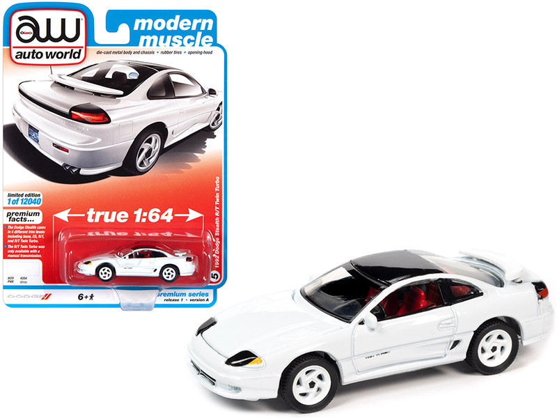 1992 Dodge Stealth R/T Twin Turbo White Black Top Red Interior Modern Muscle Limited Edition 12040 pieces Worldwide 1/64 Diecast Model Car Auto World 64302 AWSP063 A