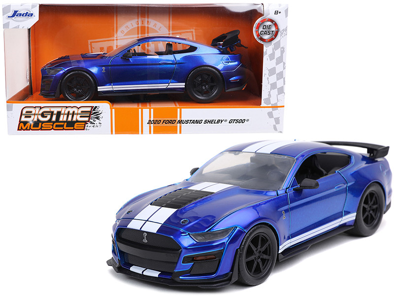 2020 Ford Mustang Shelby GT500 Candy Blue White Stripes Bigtime Muscle 1/24 Diecast Model Car Jada 32409