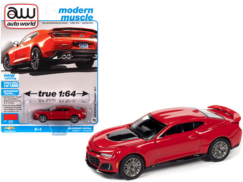 2018 Chevrolet Camaro ZL1 Red Hot Modern Muscle Limited Edition 13000 pieces Worldwide 1/64 Diecast Model Car Auto World 64302 AWSP059 B