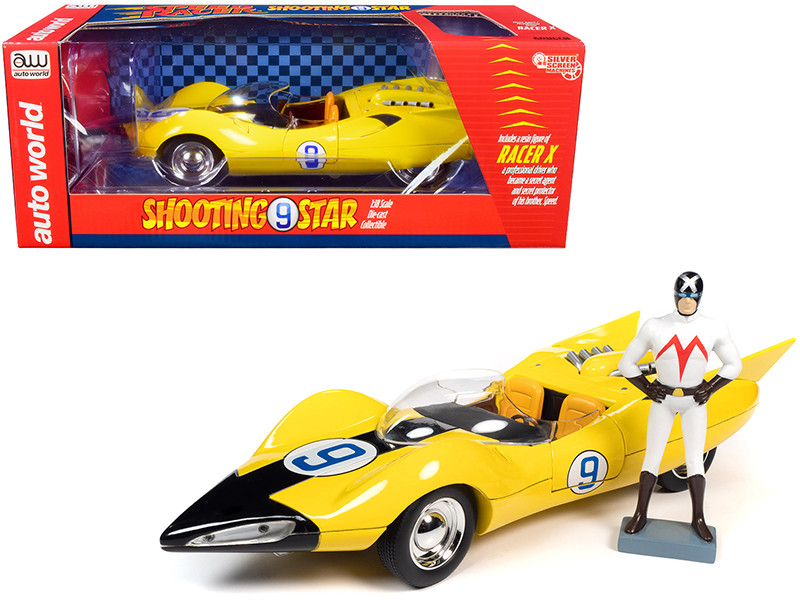 Shooting Star #9 Yellow Racer X Figurine Speed Racer Anime Series 1/18 Diecast Model Car Autoworld AWSS125
