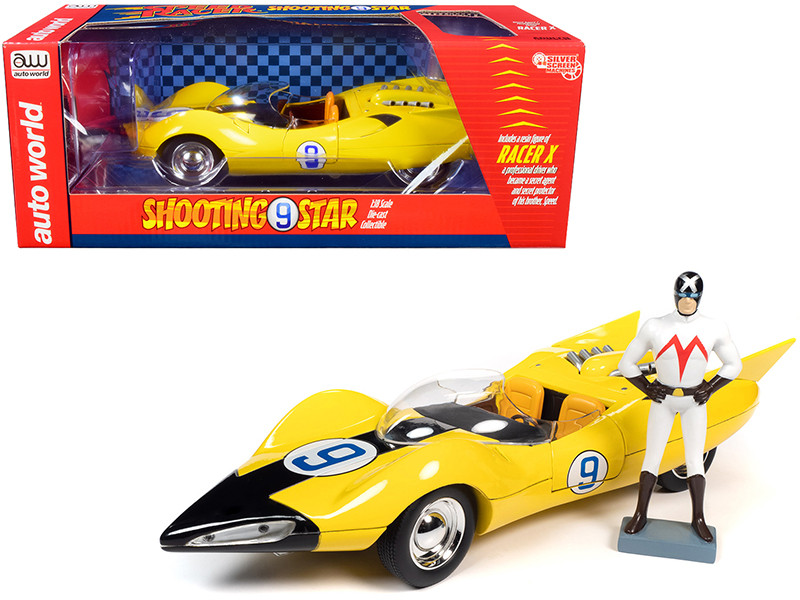 Shooting Star #9 Yellow Racer X Figurine Speed Racer Anime Series 1/18 Diecast Model Car Auto World AWSS125