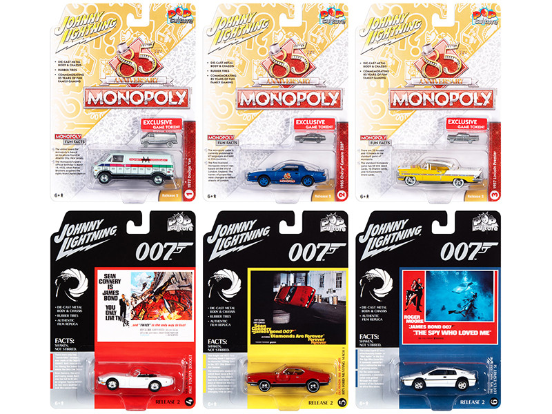 Pop Culture 2020 Set of 6 Cars Release 2 1/64 Diecast Model Cars Johnny Lightning JLPC002