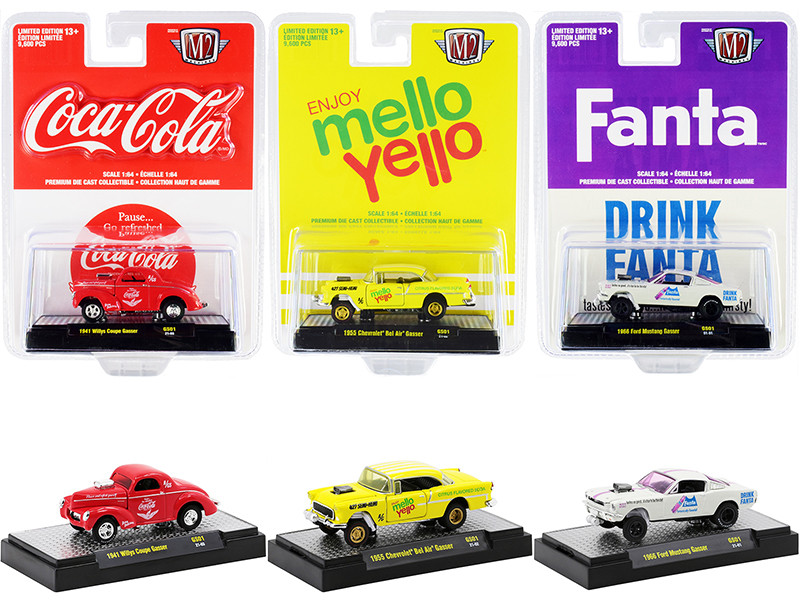 3 Sodas Gasser Release Set of 3 pieces Limited Edition 9600 pieces Worldwide 1/64 Diecast Model Cars M2 Machines 52500-GS01
