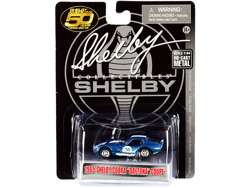 1965 Shelby Cobra Daytona Coupe #26 Blue Metallic White Stripes Shelby American 50 Years 1962 2012 1/64 Diecast Model Car Shelby Collectibles SC708