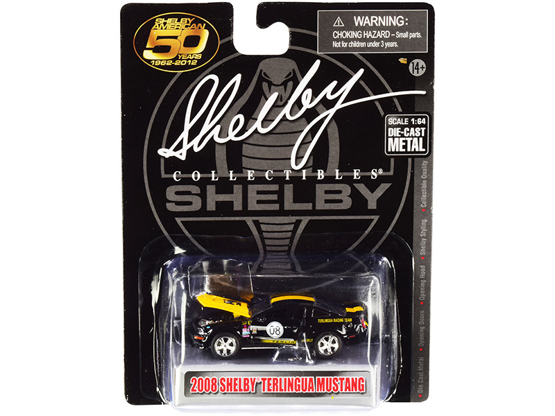 2008 Ford Shelby Mustang #08 Terlingua Black Yellow Shelby American 50 Years 1962 2012 1/64 Diecast Model Car Shelby Collectibles SC753