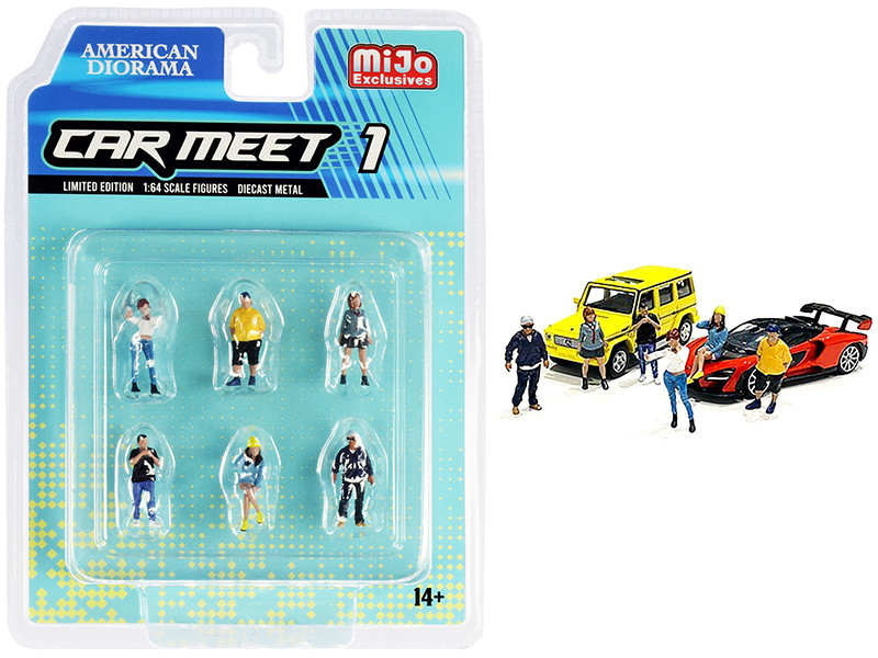 Car Meet 1 6 piece Diecast Figurine Set 1/64 Scale Models American Diorama 76469