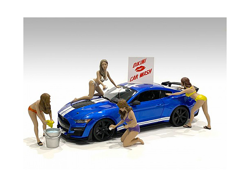 Bikini Car Wash Girls 4 piece Figurine Set 1/18 Scale Models American Diorama 76263 76264 76265 76266