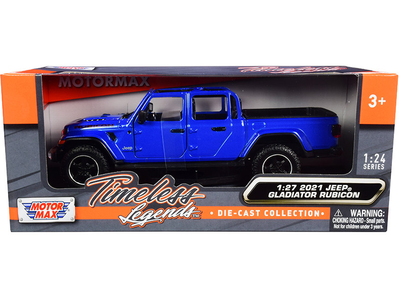 2021 Jeep Gladiator Rubicon Open Top Pickup Truck Blue 1/24 1/27 Diecast Model Car Motormax 79370