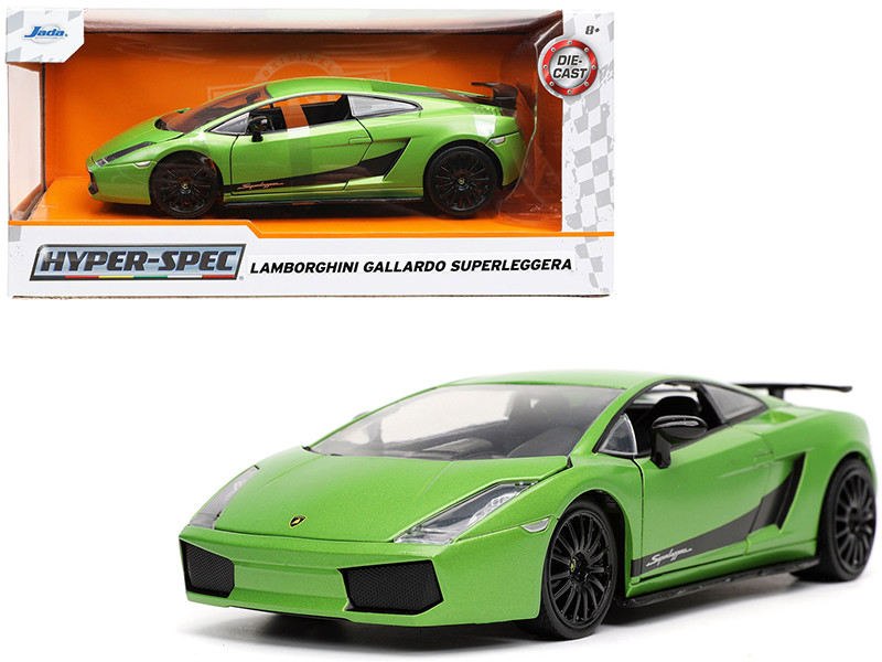 Lamborghini Gallardo Superleggera Green Metallic Black Stripes Hyper-Spec Series 1/24 Diecast Model Car Jada 32717