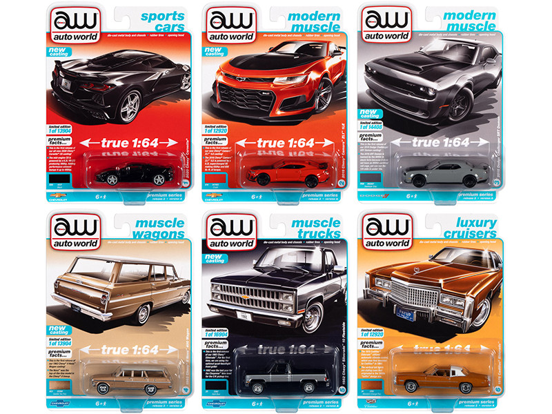 Autoworld Premium 2021 Set A of 6 pieces Release 2 1/64 Diecast Model Cars by Autoworld