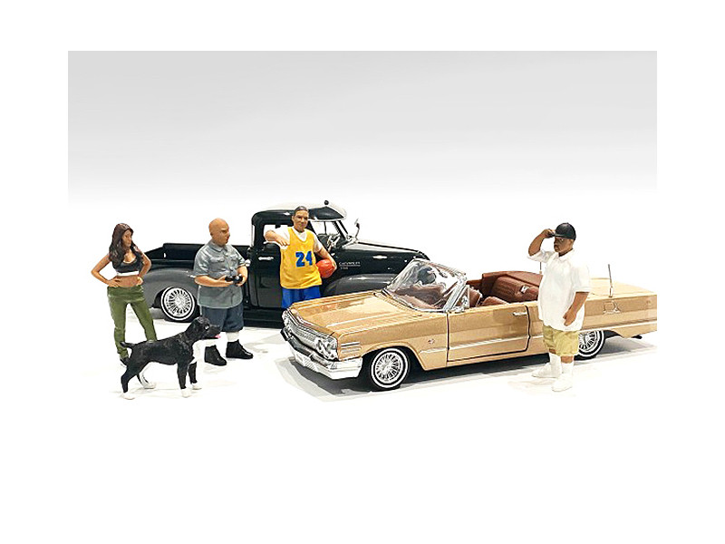 Lowriderz and a Dog 5 piece Figurine Set for 1/18 Scale Models by American Diorama