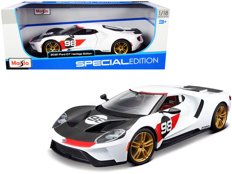 2021 Ford GT #98 White Heritage Edition 1/18 Diecast Model Car Maisto 31390