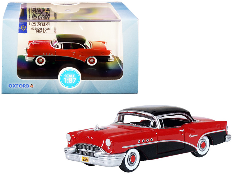 1955 Buick Century Carlsbad Black Cherokee Red 1/87 HO Scale Diecast Model Car Oxford Diecast 87BC55006