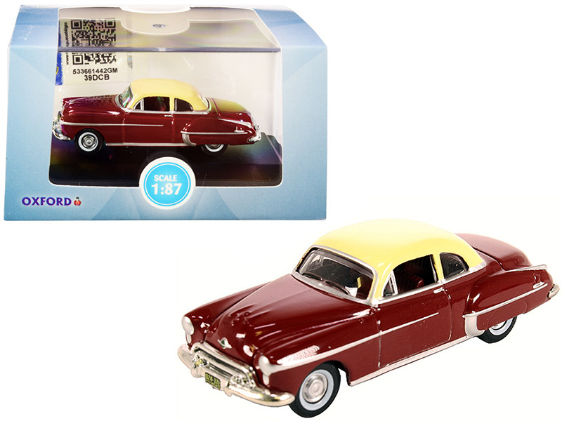 1950 Oldsmobile Rocket 88 Coupe Chariot Red Canto Cream Top 1/87 HO Scale Diecast Model Car Oxford Diecast 87OR50001
