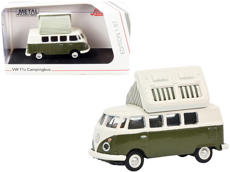 Volkswagen T1 Camper Bus Pop-Top Roof Green Cream 1/87 HO Diecast Model Schuco 452660400