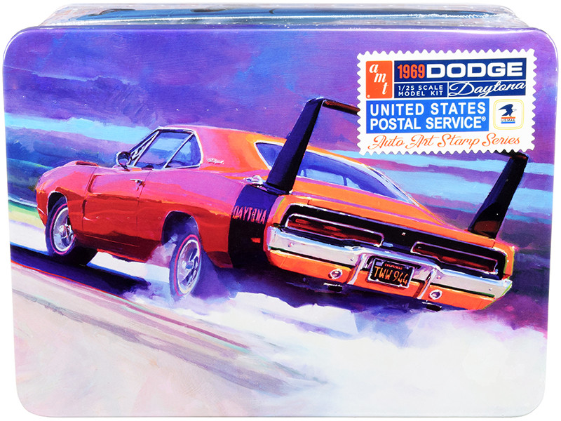 Skill 2 Model Kit 1969 Dodge Charger Daytona USPS United States Postal Service Themed Collectible Tin 1/25 Scale Model AMT AMT1232