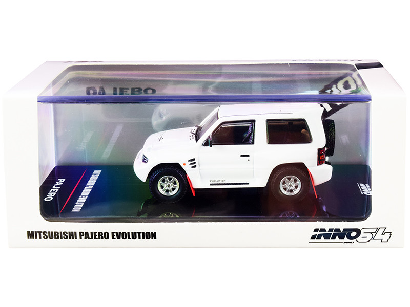 Mitsubishi Pajero Evolution RHD Right Hand Drive White Extra Wheels 1/64 Diecast Model Car Inno Models IN64-EVOP-PH
