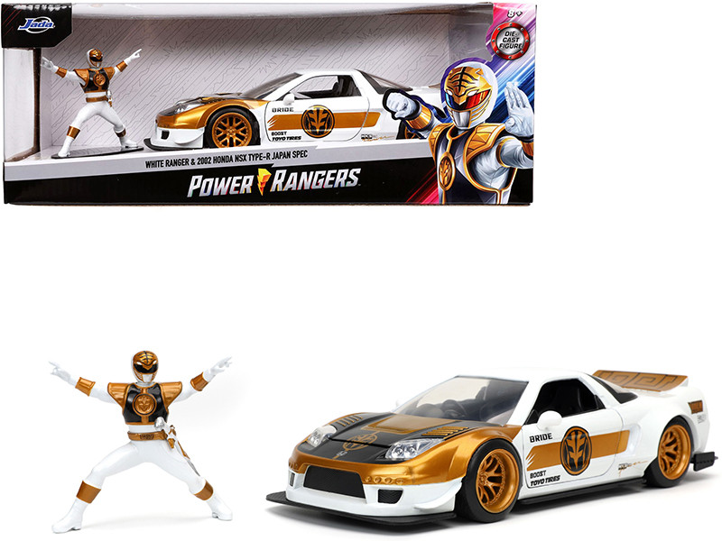 2002 Honda NSX Type-R Japan Spec RHD Right Hand Drive White Ranger Diecast Figurine Power Rangers 1/24 Diecast Model Car Jada 32795