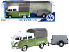 Volkswagen T1 Pickup Canopy Green White Trailer Road Service 1/24 Diecast Model Car Motormax 79676