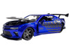 2016 Chevrolet Camaro Widebody Candy Blue Gray Metallic Hood American Flag Graphics Bigtime Muscle Series 1/24 Diecast Model Car Jada 32993