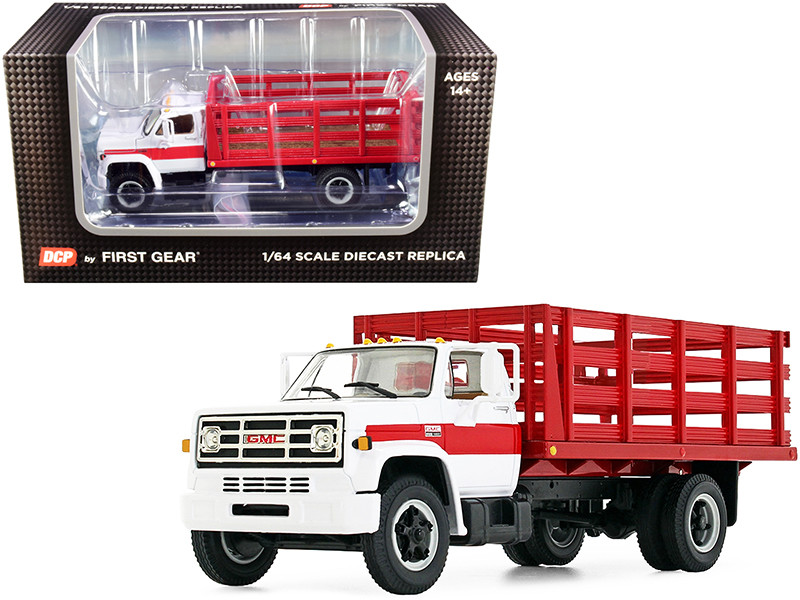 GMC 6500 Stake Truck White Red 1/64 Diecast Model DCP First Gear 60-0917