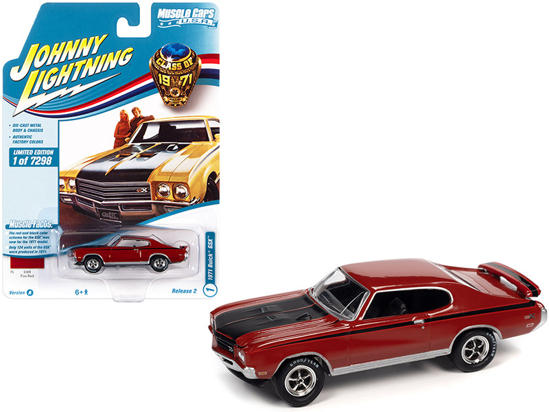 1971 Buick GSX Fire Red Black Stripes Class of 1971 Limited Edition 7298 pieces Worldwide Muscle Cars USA Series 1/64 Diecast Model Car Johnny Lightning JLMC026 JLSP151 A