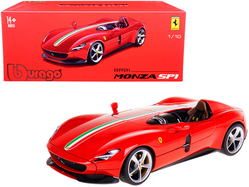 Ferrari Monza SP1 Red with Italian Flag Stripes Signature Series 1/18 Diecast Model Car Bburago 16909