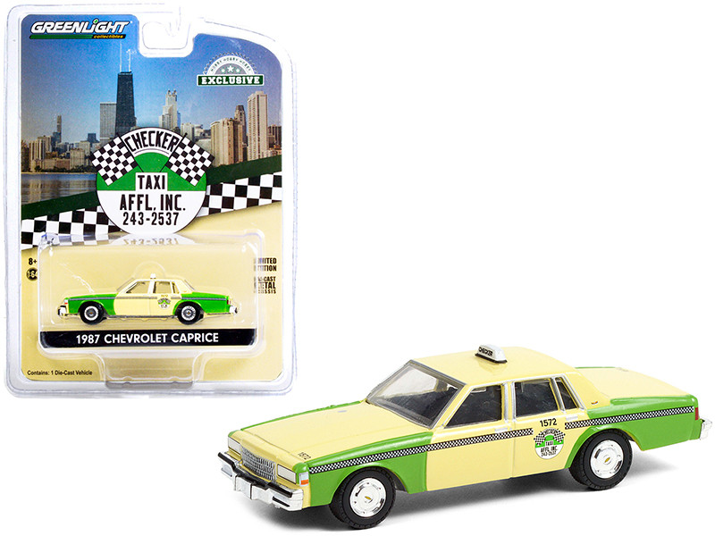 1987 Chevrolet Caprice Yellow Green Chicago Checker Taxi Affl Inc. Hobby Exclusive 1/64 Diecast Model Car Greenlight 30233