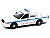 2008 Ford Crown Victoria Police Interceptor CAPS White Blue Stripes Chicago Police Department Hot Pursuit Series 1/24 Diecast Model Car Greenlight 85533