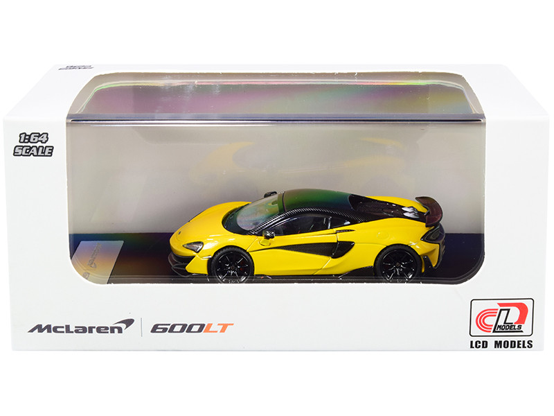 McLaren 600LT Yellow Metallic Carbon Top Carbon Accents 1/64 Diecast Model Car LCD Models 64007