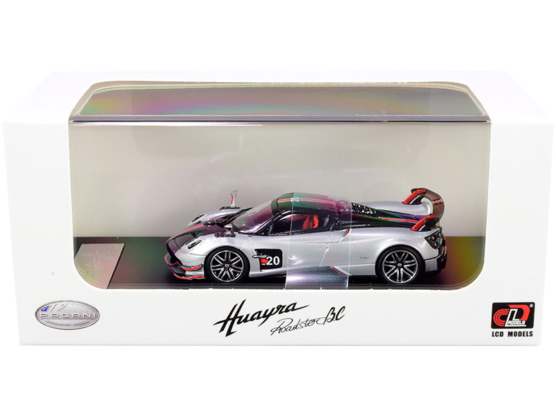 Pagani Huayra Roadster BC Silver Metallic Carbon Red White Stripes 1/64 Diecast Model Car LCD Models 64011