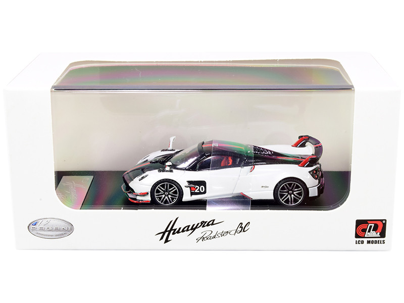 Pagani Huayra Roadster BC White Carbon Red White Stripes 1/64 Diecast Model Car LCD Models 64011