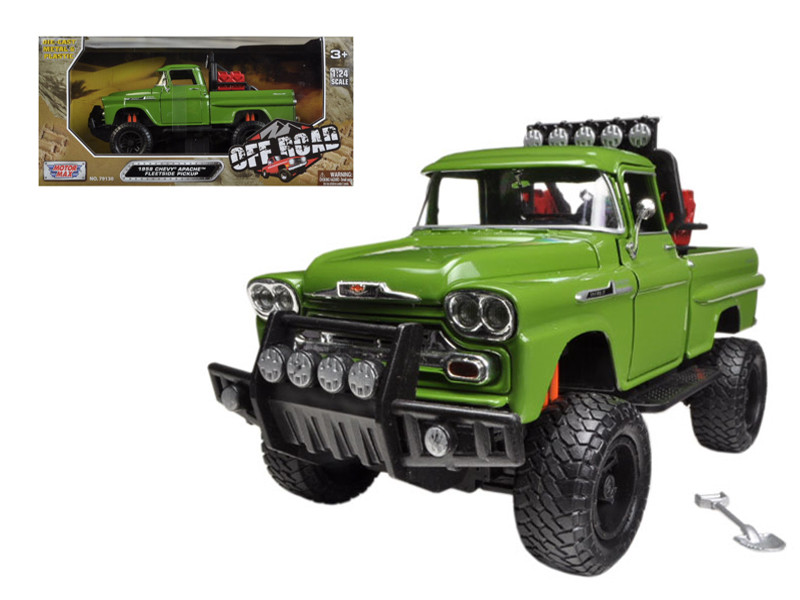 1958 Chevrolet Apache Fleetside Pickup Truck Off Road Green 1/24 Diecast Model Motormax 79135