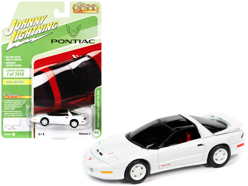 1996 Pontiac Firebird Trans Am T/A WS6 Bright White Black Top Red Interior Classic Gold Collection Limited Edition 7418 pieces Worldwide 1/64 Diecast Model Car Johnny Lightning JLCG025-JLSP149 B