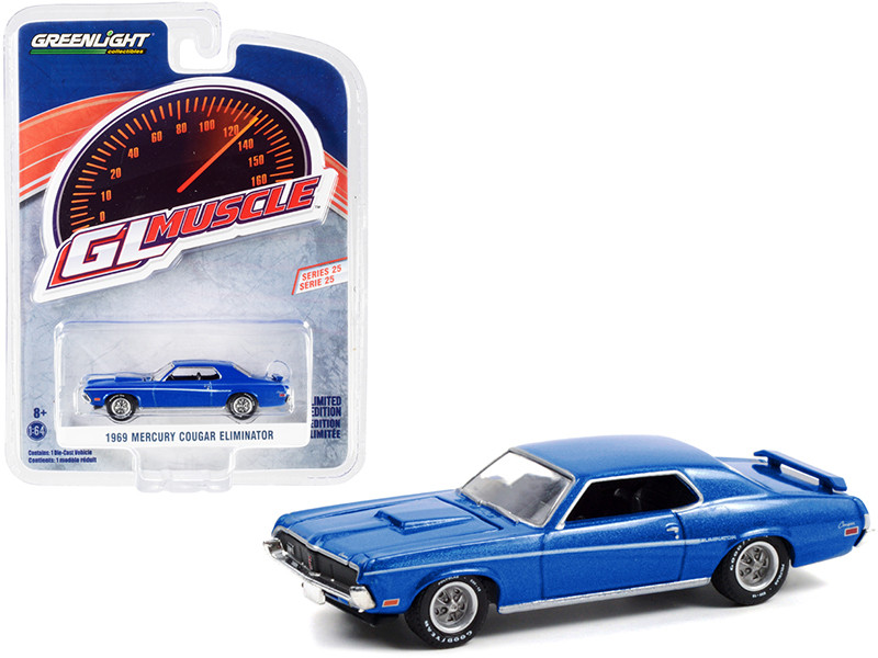 1969 Mercury Cougar Eliminator Medium Blue Iridescent Metallic Greenlight Muscle Series 25 1/64 Diecast Model Car Greenlight 13300 B