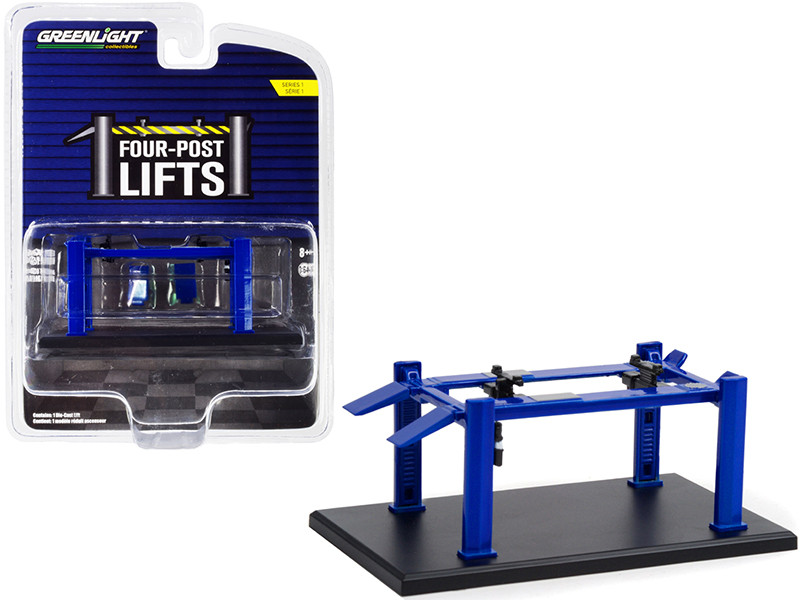 Adjustable Four-Post Lift Blue Four-Post Lifts Series 1 1/64 Diecast Model Greenlight 16100 A