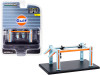 Adjustable Four-Post Lift Gulf Oil Light Blue Orange Four-Post Lifts Series 1 1/64 Diecast Model Greenlight 16100 B