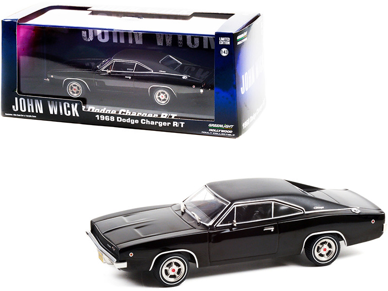1968 Dodge Charger R/T Black with Black Vinyl Top John Wick 1/43 Diecast Model Car Greenlight 86608