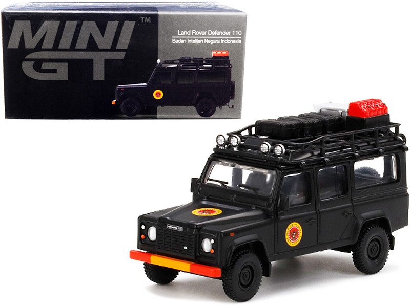 Land Rover Defender 110 RHD Right Hand Drive Black Badan Intelijen Negara Indonesia EMS Exclusive 1/64 Diecast Model Car True Scale Miniatures MGT00158