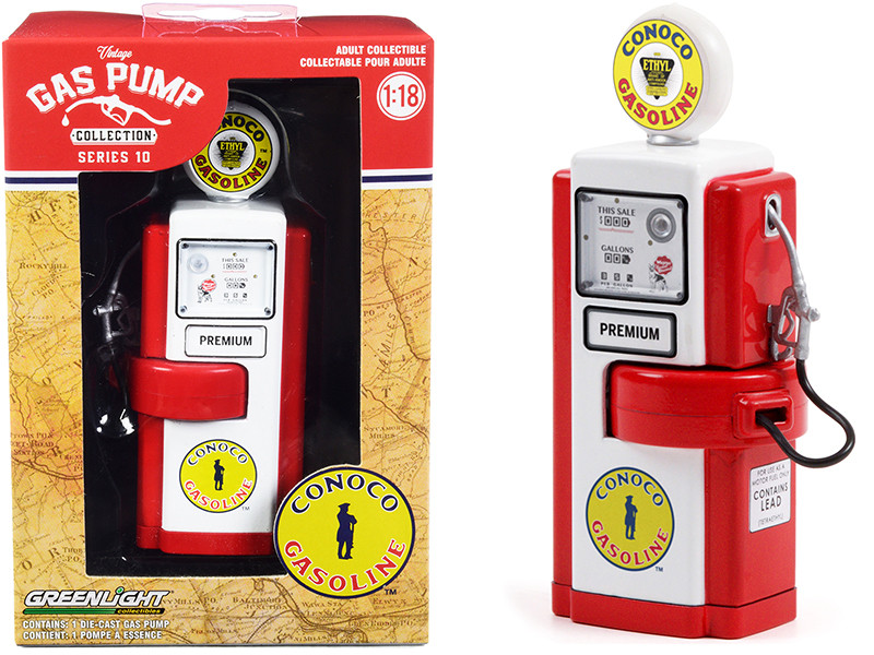 1948 Wayne 100-A Gas Pump Conoco Gasoline Red and White Vintage Gas Pumps Series 10 1/18 Diecast Model Greenlight 14100 A