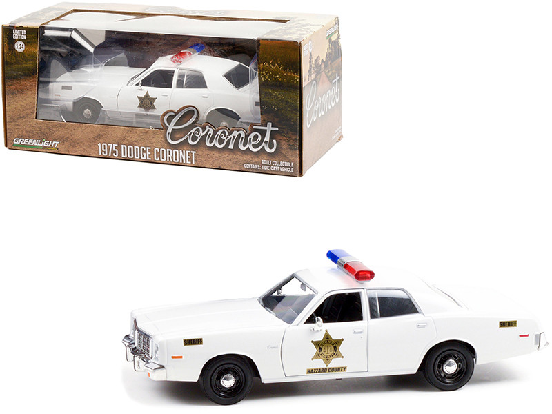 1975 Dodge Coronet White Hazzard County Sheriff 1/24 Diecast Model Car Greenlight 84104