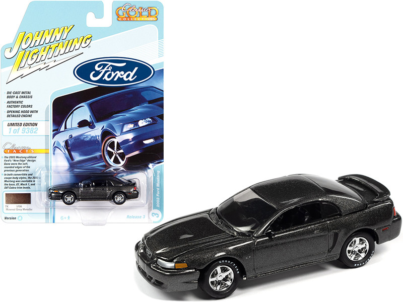 2003 Ford Mustang Mineral Gray Metallic Classic Gold Collection Series Limited Edition 9382 pieces Worldwide 1/64 Diecast Model Car Johnny Lightning JLCG026 JLSP165 A