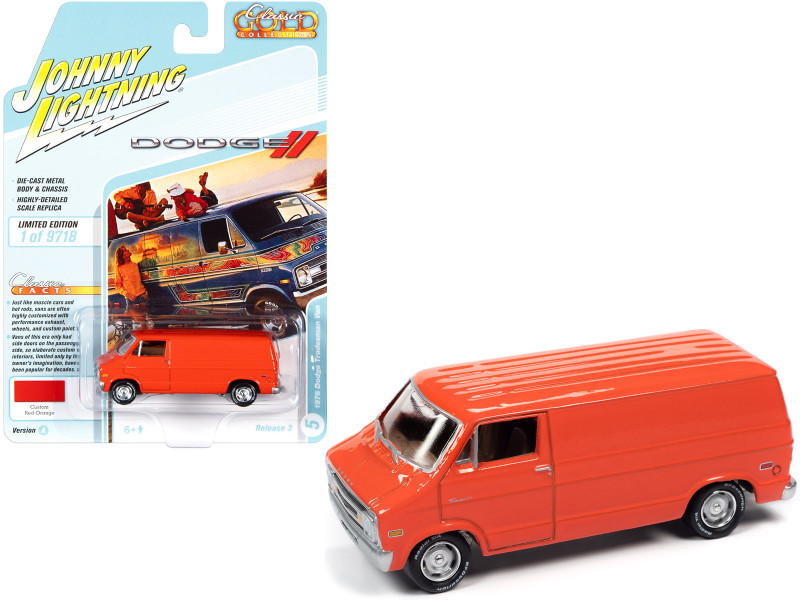 1976 Dodge Tradesman Van Custom Red-Orange Classic Gold Collection Series Limited Edition 9718 pieces Worldwide 1/64 Diecast Model Car Johnny Lightning JLCG026 JLSP167 A