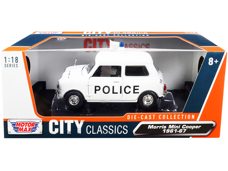 1961-1967 Morris Mini Cooper RHD Right Hand Drive Police White City Classics Series 1/18 Diecast Model Car Motormax 79742