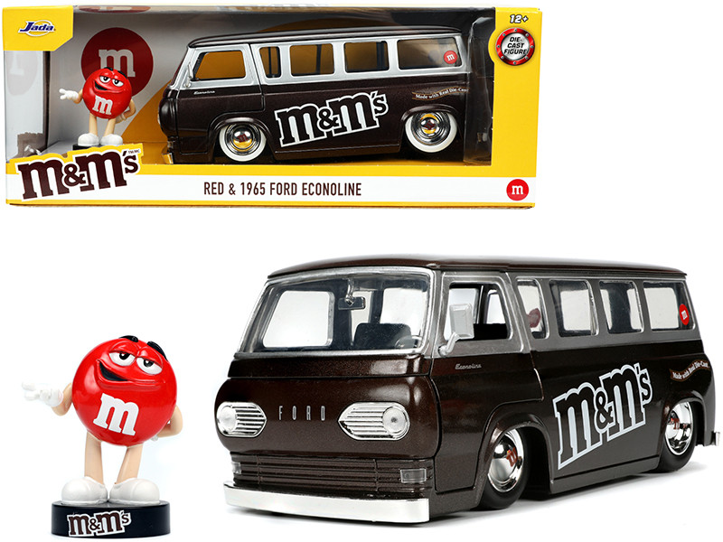 1965 Ford Econoline Bus Brown Metallic Silver Red M&M's Diecast Figurine Hollywood Rides Series 1/24 Diecast Model Car Jada 32027