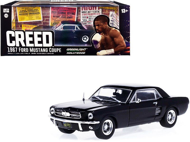 1967 Ford Mustang Coupe Matt Black Adonis Creed's Creed 2015 Movie 1/43 Diecast Model Car Greenlight 86615